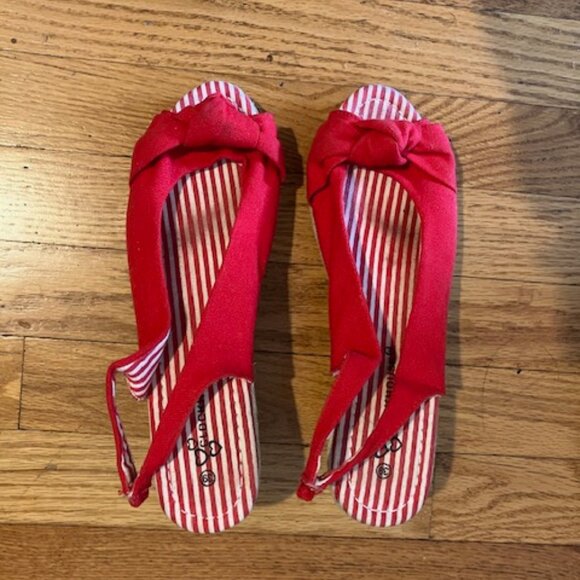 Red Candy Stripe Wedge Sandals - Picture 2 of 4